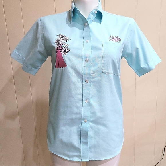 Cabin Creek Embroidered Cat Shirt Womens Sz 10 Button Down Casual Blouse EUC - Picture 7 of 11